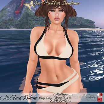 Second Life Marketplace - DPB Ms Fine Bikini - Blk & Cream * Maitreya